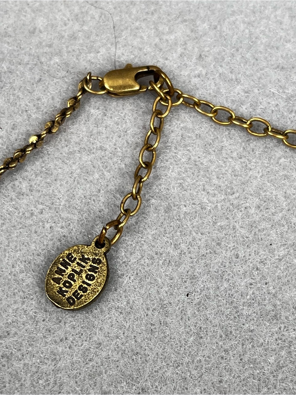 Rare Vintage Anne Koplik Brass Necklace Romantic Royal Blue Pendant 16”-18" USA - Picture 6 of 6